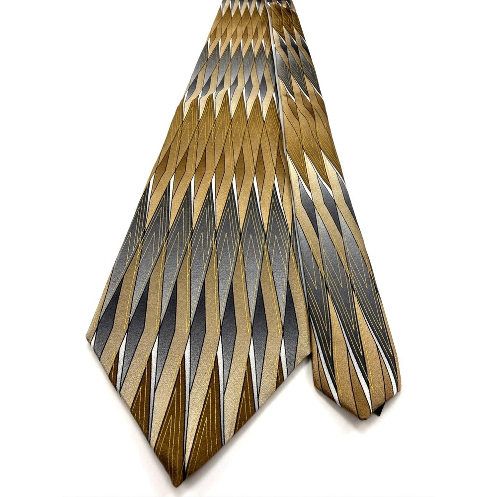NWT Arrow Silk Tie 3.75"Wide 59"Long Gold Grey Black Shadow Design #1648